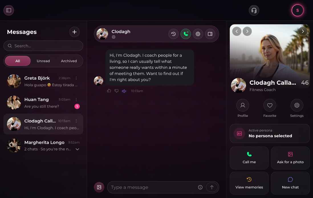 A chat: your chat list, the conversation and her profile panel