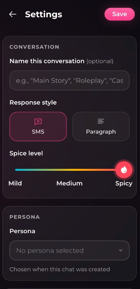 The chat settings panel